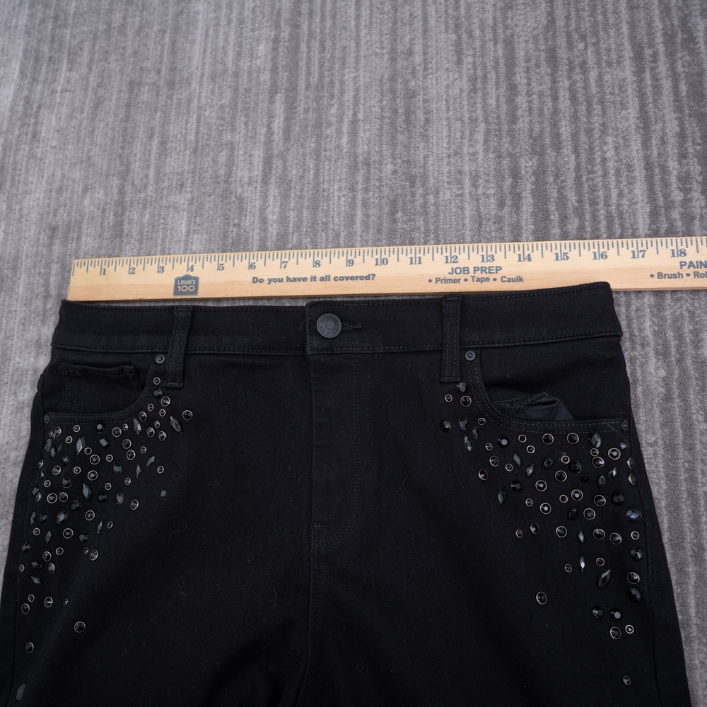 Chicos Perfect Stretch Girlfriend Straight Leg Ankle Jeans Black Studded 1.5 L - Picture 3 of 11